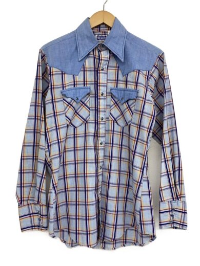 商品画像：長袖シャツ/M/コットン/BLU/チェック 1