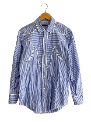 商品画像：長袖シャツ/--/コットン/BLU/ストライプ/PM-B037/右肩から袖にヤケ有 1