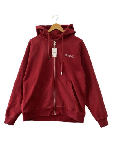 商品画像：ジップパーカー/M/コットン/RED/無地 1