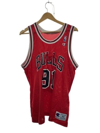 商品画像：90s/CHICAGO BULLS/Dennis Rodman/91/44/RED/タグ欠損/プリント劣化 1