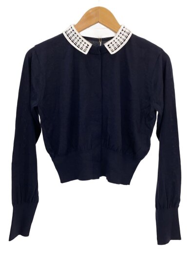 商品画像：25SS/ダッチャブルエンブロイダリーカラーニットカーディガン/3/NVY/MM24FW-KN517 1