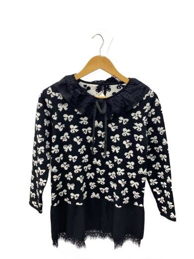 商品画像：襟レースリボン総柄ニット/ニット・セーター(薄手)/40/ポリエステル/BLK/総柄 1