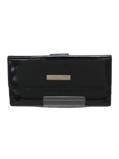 画像：GUCCI035・1348/ロゴプレート/フラップ長財布/エナメル/BLK/無地/レディース/中古1