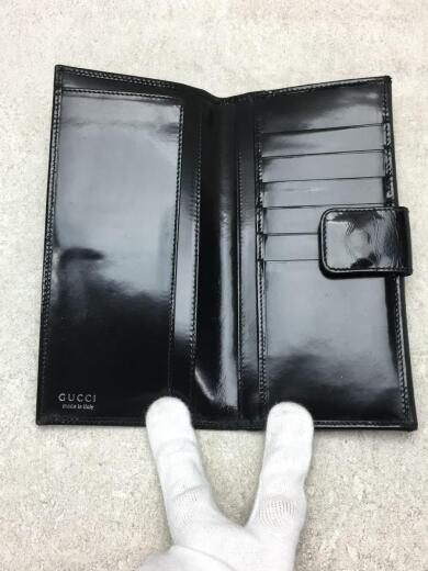 画像：GUCCI035・1348/ロゴプレート/フラップ長財布/エナメル/BLK/無地/レディース/中古4