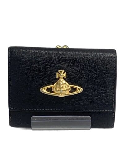 商品画像：3つ折り財布/レザー/BLK/無地/レディース 1