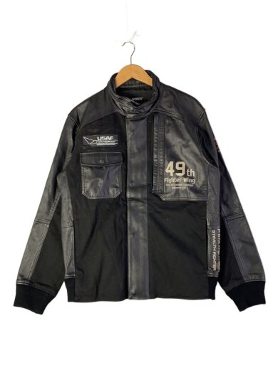 商品画像：LEATHER MIX NIGHTHAWK/レザージャケット・ブルゾン/XL/コットン/BLK/610104 1
