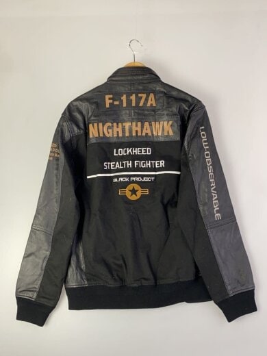 商品画像：LEATHER MIX NIGHTHAWK/レザージャケット・ブルゾン/XL/コットン/BLK/610104 2
