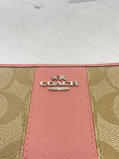 画像：COACHラウンドジップ/長財布/レザー/BEG/総柄/レディース/528593