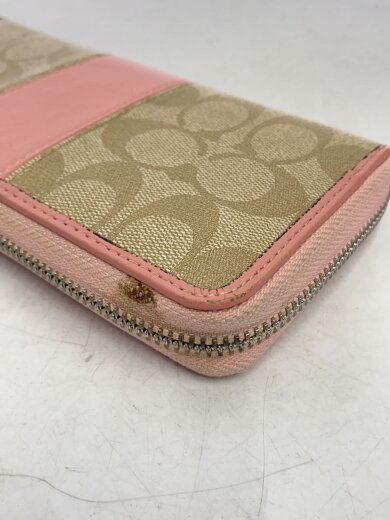 画像：COACHラウンドジップ/長財布/レザー/BEG/総柄/レディース/528597