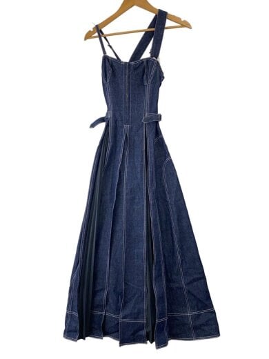 商品画像：フロントホックデニムロングワンピース/FREE/コットン/IDG/無地/1191305085 1