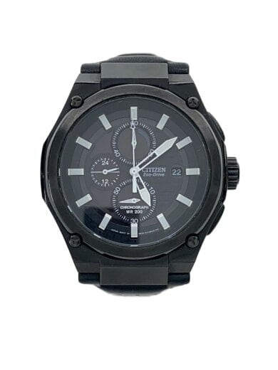 商品画像：ECO DRIVE/クロノグラフ/ソーラー腕時計/アナログ/レザー/BLK/BLK/B612-S078229 1