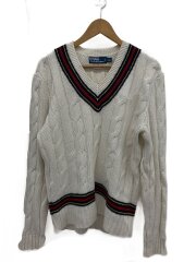 ニット・セーター(厚手)/M/コットン/WHT/無地/チルデンニット