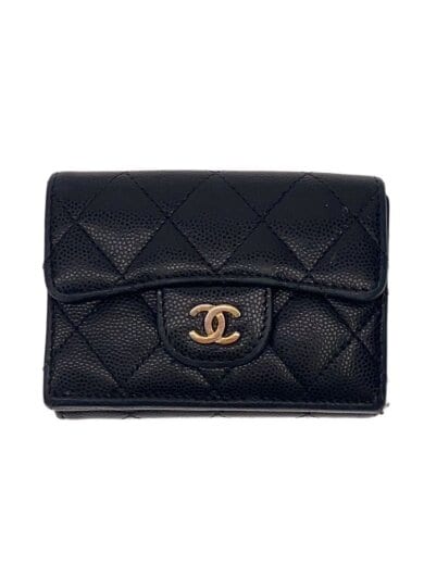 画像：CHANEL3つ折り財布/レザー/BLK/レディース/キャビアスキン/擦れ有1