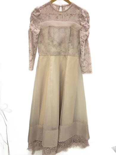 商品画像：長袖ワンピース/L/コットン/BEG/SWFO231105/ボリュームフレアレースドッキングドレス 1