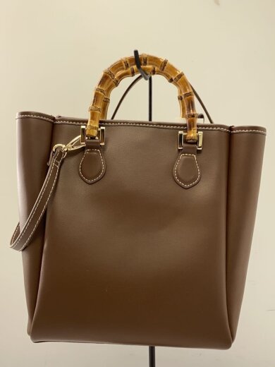 商品画像：ハンドバッグ/フェイクレザー/BRW/バンブーハンドル/2way// 3