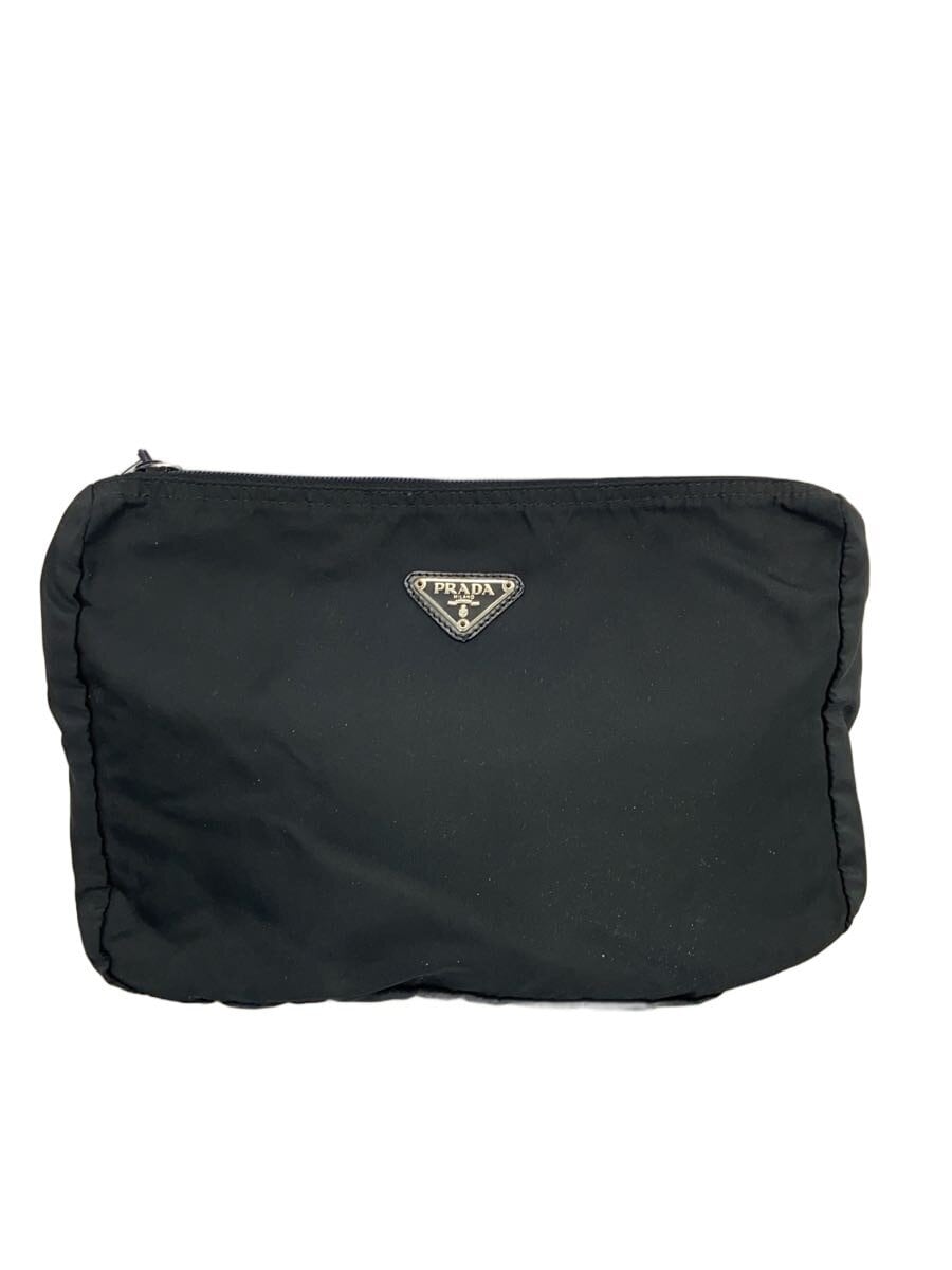 PRADA / ポーチ/ナイロン/BLK/サンカク