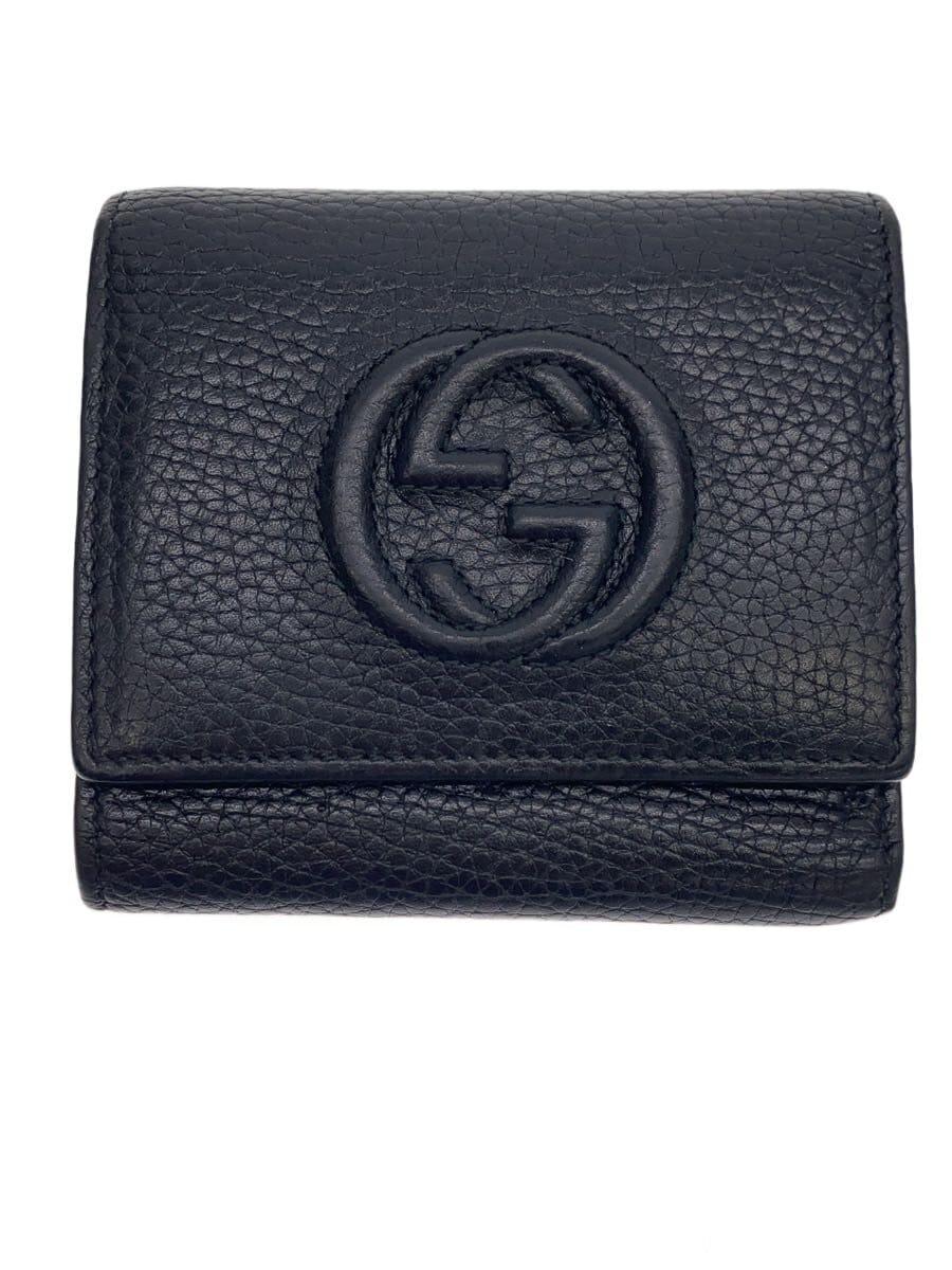 GUCCI / 3つ折り財布/レザー/BLK/無地/レディース/598207・2149