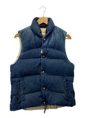 ダウンベスト/M/コットン/BLU/レザー×デニム切替し