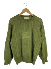 ケーブル/ロゴ刺繍/ニット・セーター(厚手)/M/ウール/GRN