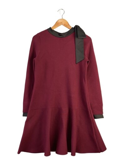 商品画像：25年製/ネックリボンミニニットワンピース/2/ポリエステル/RED/25464240// 1