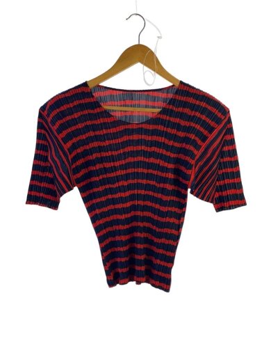 商品画像：半袖ブラウス/4/ポリエステル/RED/ボーダー 1