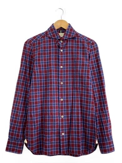商品画像：カッタウェイカラー/イタリア製/長袖シャツ/S/コットン/RED/チェック// 1
