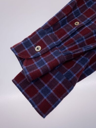 商品画像：カッタウェイカラー/イタリア製/長袖シャツ/S/コットン/RED/チェック// 6