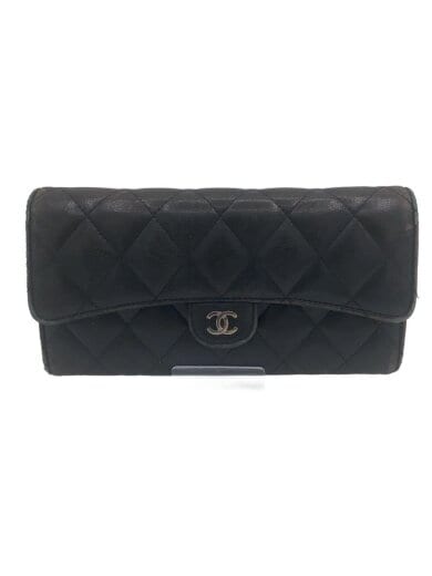 商品画像：長サイフ_マトラッセ_ラムスキン_フラップ_ココマーク_BLK/羊革/BLK/レディース 1