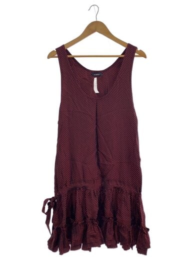 商品画像：裾ラッフル ノースリーブワンピース/S/キュプラ/RED/総柄/LU-D01-201 1