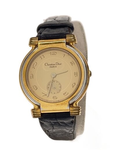 商品画像：クォーツ腕時計/アナログ/レザー/GLD/BLK/社外ベルト 1