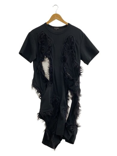 ファーカットアウトTシャツ/M/ポリエステル/BLK/pl-t007