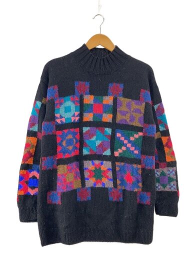 商品画像：80s カラフルパターン ハイネックニット・セーター(厚手)/ウール/マルチカラー/総柄// 1