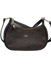 イーストウエスト・ホーボー_シグネチャー_ベージュ/レザー/ブラウン/総柄