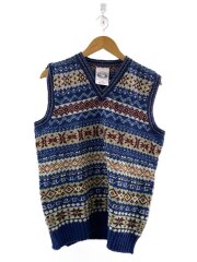 ニットベスト(厚手)/XL/ウール/BLU