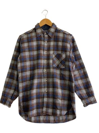 商品画像：100％バージンウール/70s/USA製/長袖シャツ/M/ウール/BRW/チェック// 1