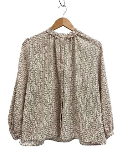 商品画像：長袖ブラウス/36/ポリエステル/11-01-34-01035/モノグラムプリント フリルネックブラウス 1