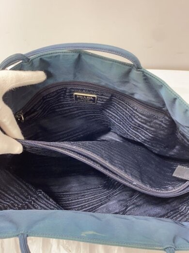 商品画像：三角ロゴ/トライアングル/サフィアーノ/トートバッグ/ナイロン/ブル-/無地 5