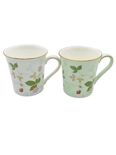 商品画像：マグカップ/2点セット/ワイルドストロベリー/ペアカップ/ホワイト&グリーン 1
