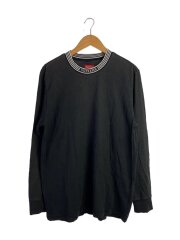 長袖Tシャツ/L/コットン/BLK/rib logo stripe l/s tee