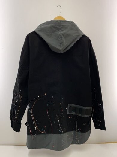 商品画像：リメイクフードミリタリーシャツ/L/コットン/BLK// 2