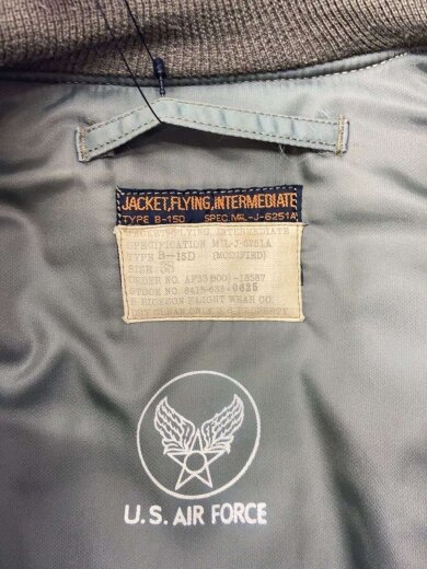 商品画像：B-15D/フライトジャケット/38/ナイロン/フロントジップリペア/着用感・汚れ・リブ破れ 3