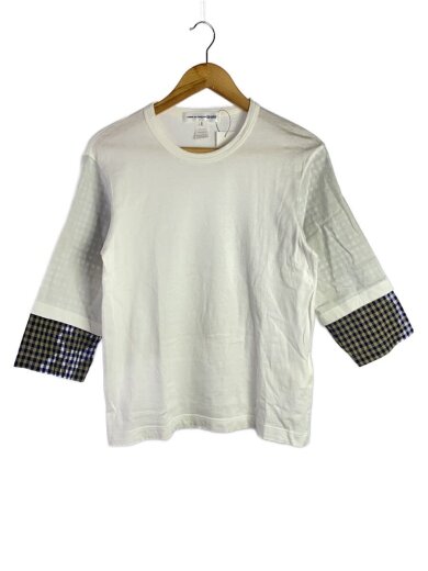 商品画像：袖ギンガム長袖Tシャツ/S/コットン/WHT/S20103 1