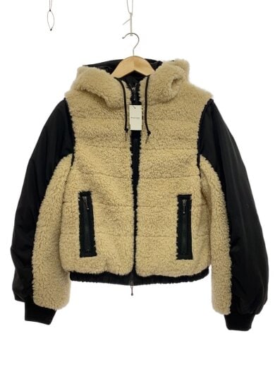 商品画像：ジャケット/1/ポリエステル/ベージュ/ボア×タフタフードブルゾン 1