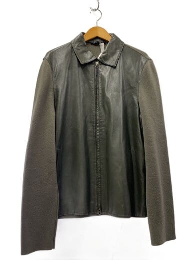 商品画像：レザー切替ブルゾン/42/ウール/KHK/無地 1