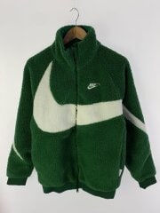 フリースジャケット/リバーシブル/S/ポリエステル/GRN/無地