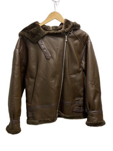 商品画像：ヴィーガンレザーファーライダースジャケット/FREE/フェイクレザー/BRW/21202115108 1