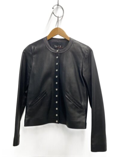 商品画像：ノーカラーラムスキンカーディガン/レザージャケット・ブルゾン/36/羊革/BLK 1