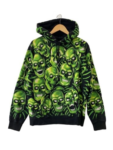 商品画像：18SS/Skull Pile Hooded/パーカー/S/コットン/BLK/ブラック×グリーン/総柄 1