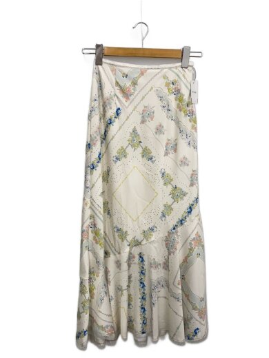 商品画像：スカーフプリントナロースカート/ロングスカート/0/ポリエステル/WHT/花柄 1