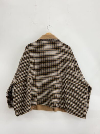 商品画像：リバースタンドカラーポンチョショートコート/ウール/BRW/チェック/724-15-0058 2